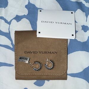 David Yurman Silver and Black Twisted Hoop Earrings